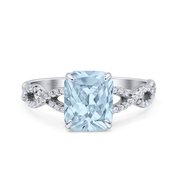 Art Deco Twisted Shank Infinity Emerald Cut Simulated Aquamarine CZ 925 Sterling Silver